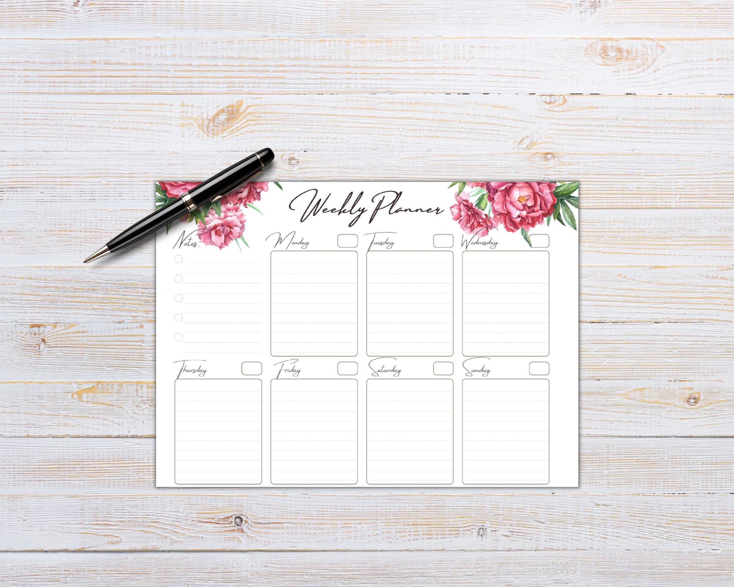 Printable Weekly Planner Sunday &amp; Monday Starts Horizontal - Etsy
