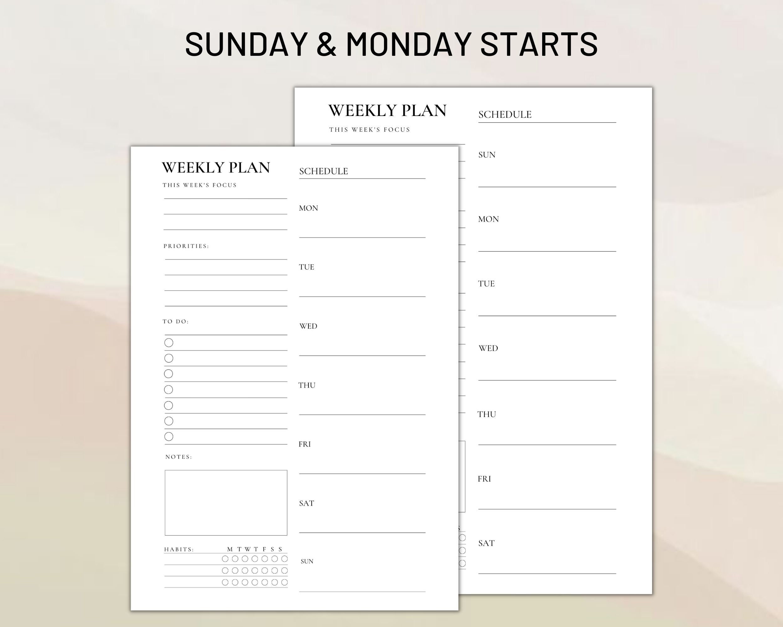 Weekly Planner Printable Landscape Minimalist Weekly Etsy UK