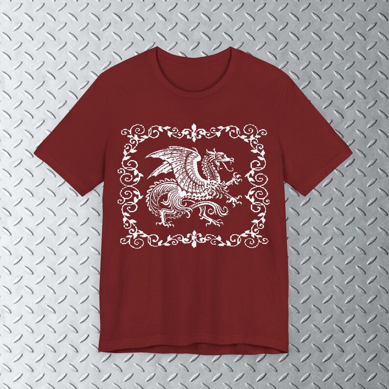 Dragon Graphic Tee, Medieval Dragon Shirt, Dark Fantasy t shirt, 8bit Art, bitmap art, mythical creature, goth, castlecore, knightcore image 4