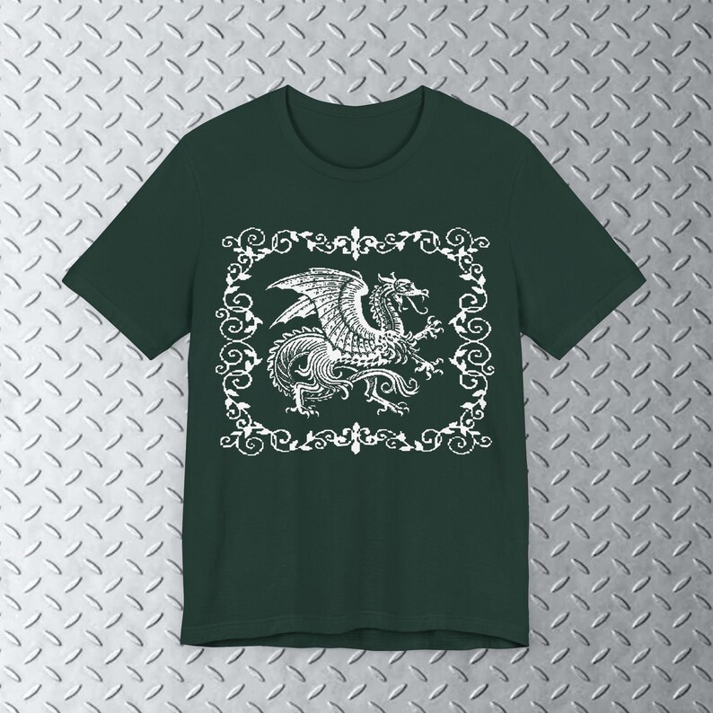 Dragon Graphic Tee, Medieval Dragon Shirt, Dark Fantasy t shirt, 8bit Art, bitmap art, mythical creature, goth, castlecore, knightcore image 3