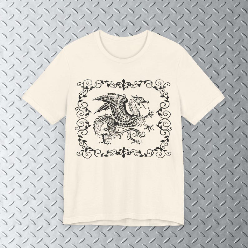 Dragon Graphic Tee, Medieval Dragon Shirt, Dark Fantasy t shirt, 8bit Art, bitmap art, mythical creature, goth, castlecore, knightcore image 2