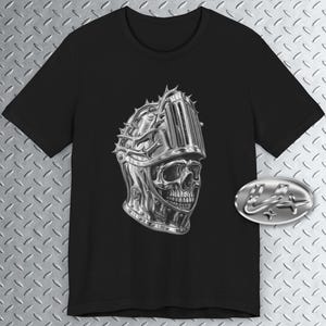 Metallic Knight Skull T-Shirt, Knightcore tee, Fairycore, Dark Arts, Medieval Art Shirt, Chirstian Art Shirt, Y2k Art
