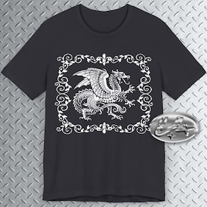 Dragon Graphic Tee, Medieval Dragon Shirt, Dark Fantasy t shirt, 8bit Art, bitmap art, mythical creature, goth, castlecore, knightcore image 1
