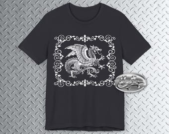 Dragon Graphic Tee, Medieval Dragon Shirt, Dark Fantasy t shirt, 8bit Art, bitmap art, mythical creature, goth, castlecore, knightcore