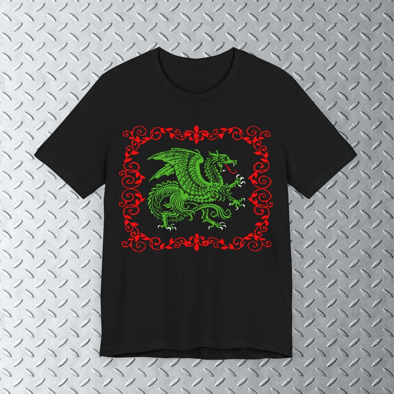 Dragon Graphic Tee, Medieval Dragon Shirt, Dark Fantasy t shirt, 8bit Art, bitmap art, mythical creature, goth, castlecore, knightcore image 5