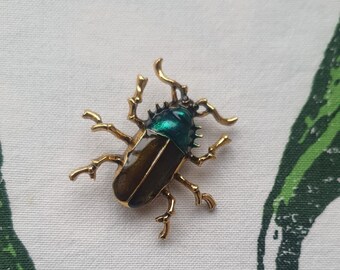 Grote keverbroche Emaille en bronzen insectenpin