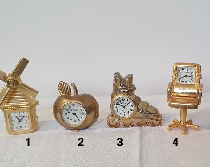 Vintage Miniature Le Temps Clock Shaped Mini Clocks Collectible Gold ...