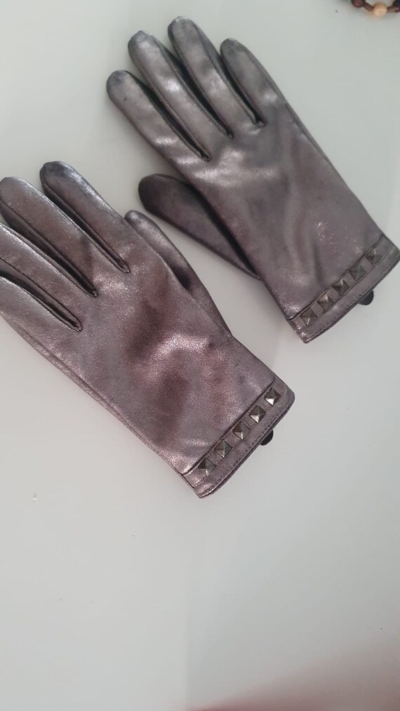 Italian Vintage Silver Gloves with studs / Vintag… - image 1