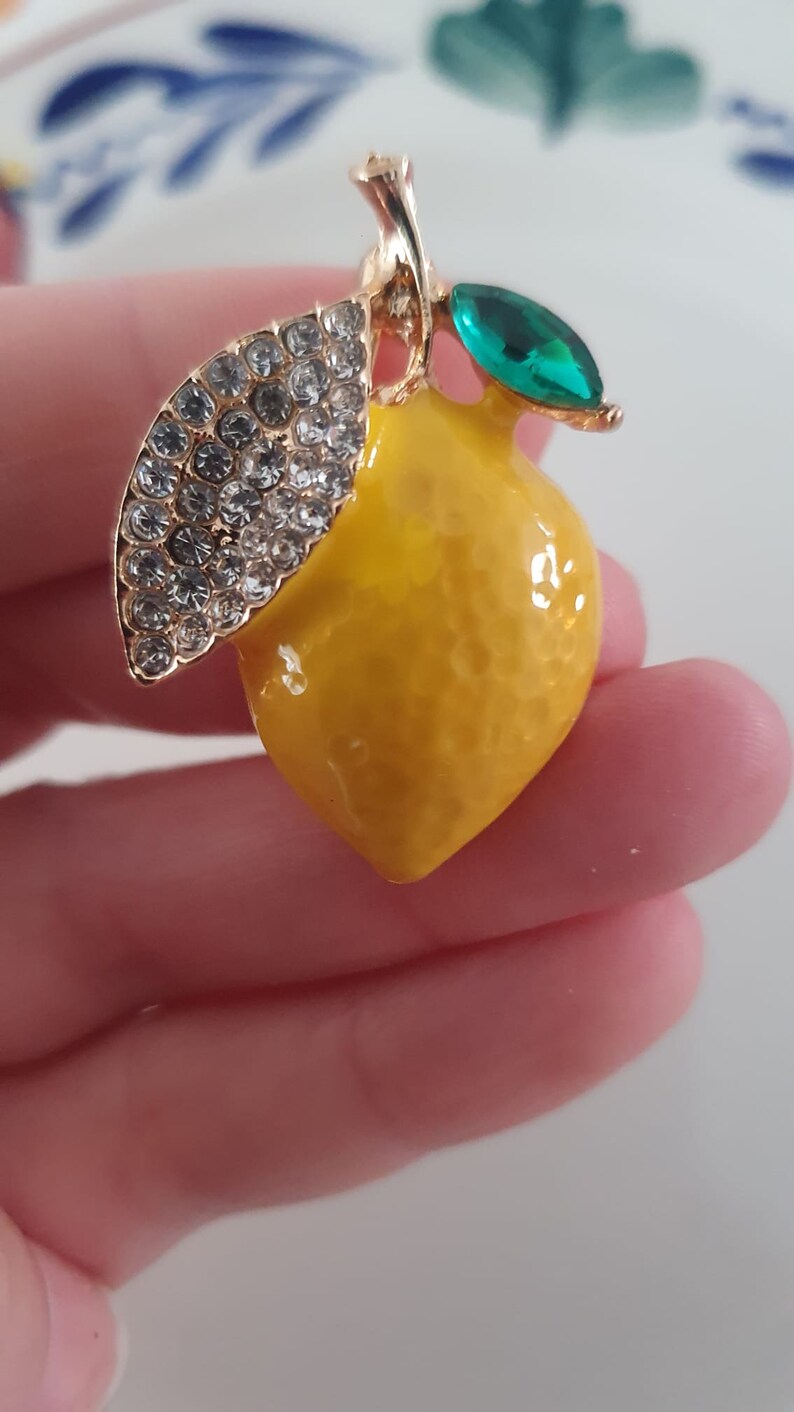 Sicilian Lemons Vintage Style Brooch / Rhinestones and Enamel Lemon ...
