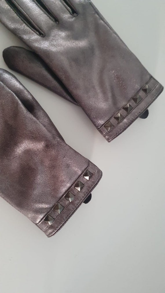 Italian Vintage Silver Gloves with studs / Vintag… - image 2