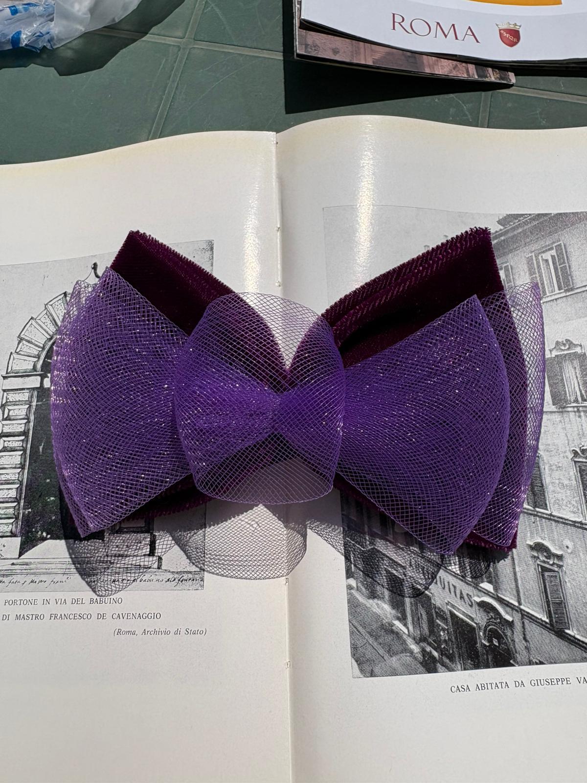 Elegant Vintage Purple Velvet Hair Bow – 1990s French  display picture 3