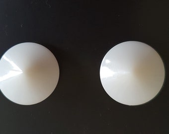 Boucles D'Oreilles Clips Vintage Années 70 - Plastique Blanc - Occasion Rétro