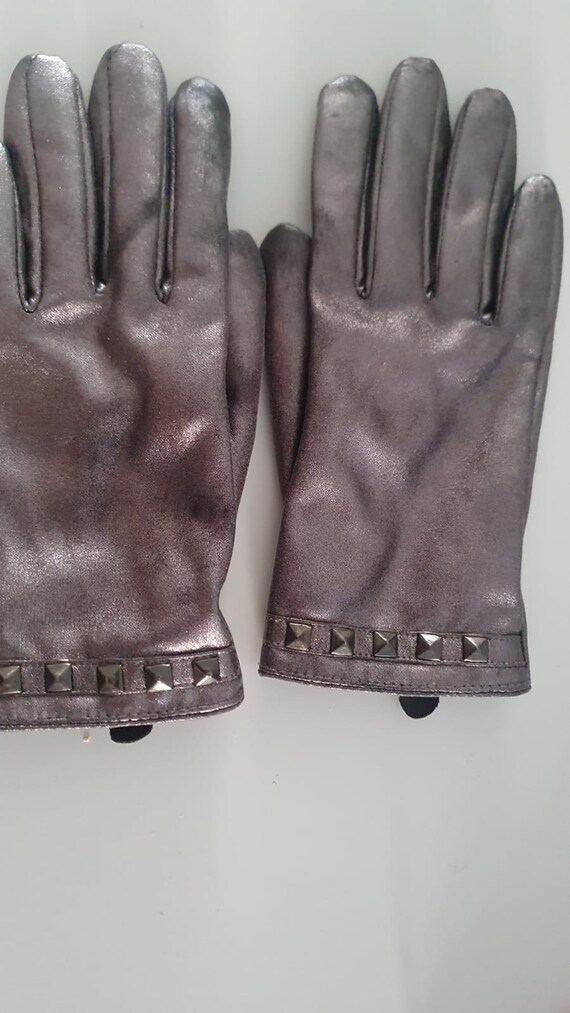Italian Vintage Silver Gloves with studs / Vintag… - image 3