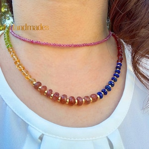 6A+ Gemstone Beaded Minimalist Women Necklace Crystal Dainty Beaded Choker Waterproof Dainty Beaded Necklaces Layering Beaded Chain Delicate