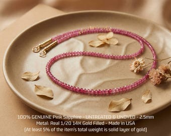 Pink Sapphire Necklace | 2.5mm Natural Pink Sapphire Beads | September Birthstone | Virgo or Libra Delicate Gifts for her Minimalist Choker