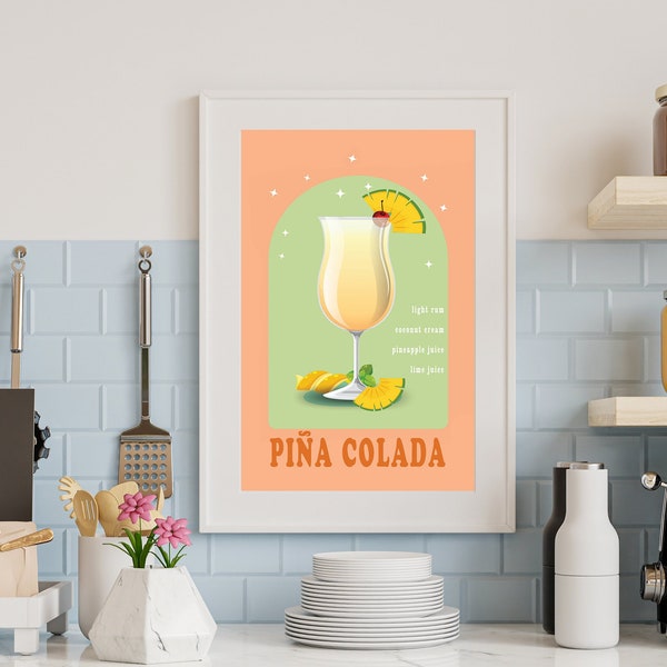 Pina Colada Cocktail Print, Kitchen Wall Art, Alcohol Prints, Drinks Poster, Dining Room Wall Art, Pina Colada Poster, Trendy Wall Art