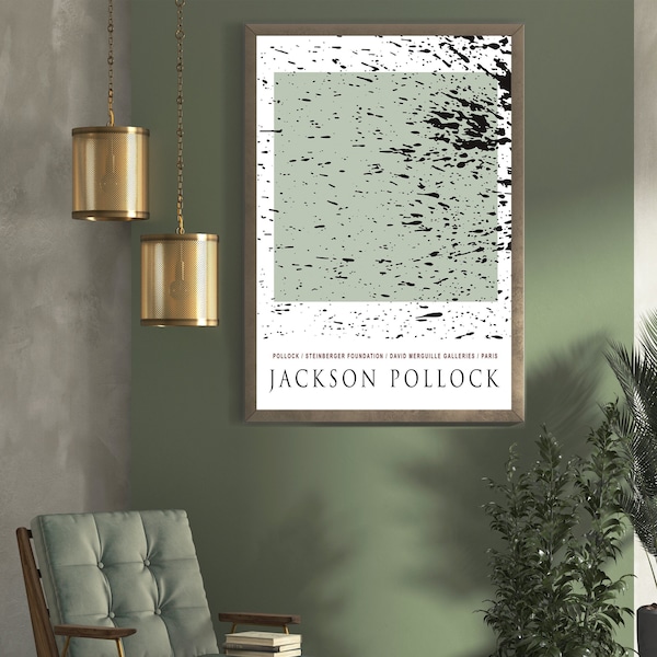 Jackson Pollock Print, Pollock Wall Art, Minimalist Wall Art, Modern Printable Art, Famous Artists Printable Poster, Sage Green Wall Art