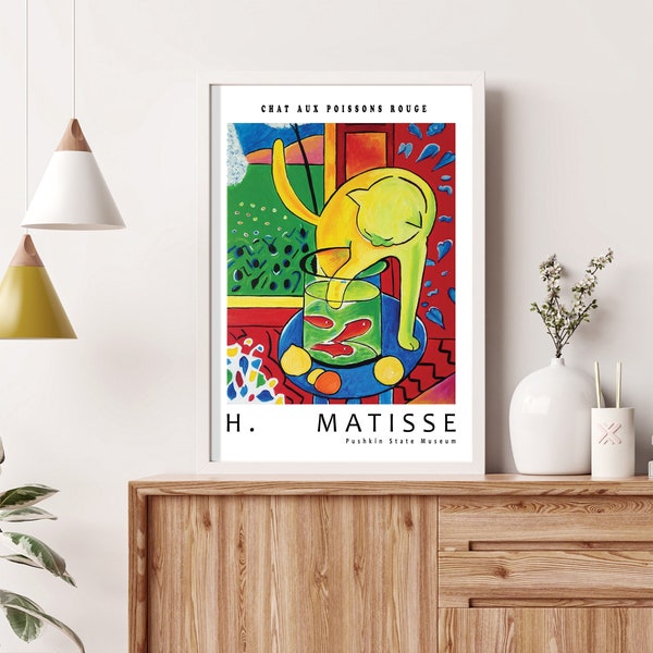 Matisse Cat with Red Fish Poster, Matisse Wall Art, Henri Matisse Wall decor, Famous Paintings Print, Digital Download, Trendy Wall Decor