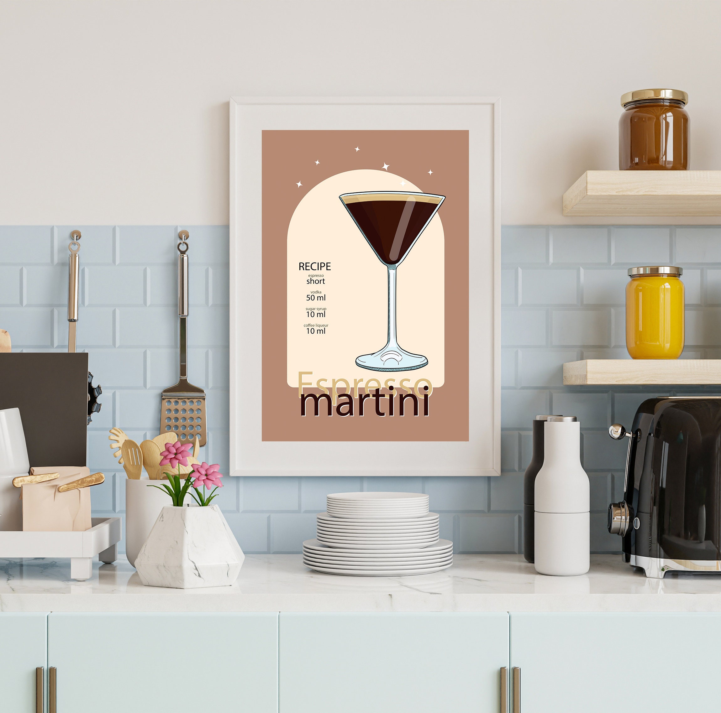 printable kitchen prints wall art, set of 6, hand... Retro Cocktail Print Set, Kitchen Wall Decor, Alcohol Prints, Drinks ...
