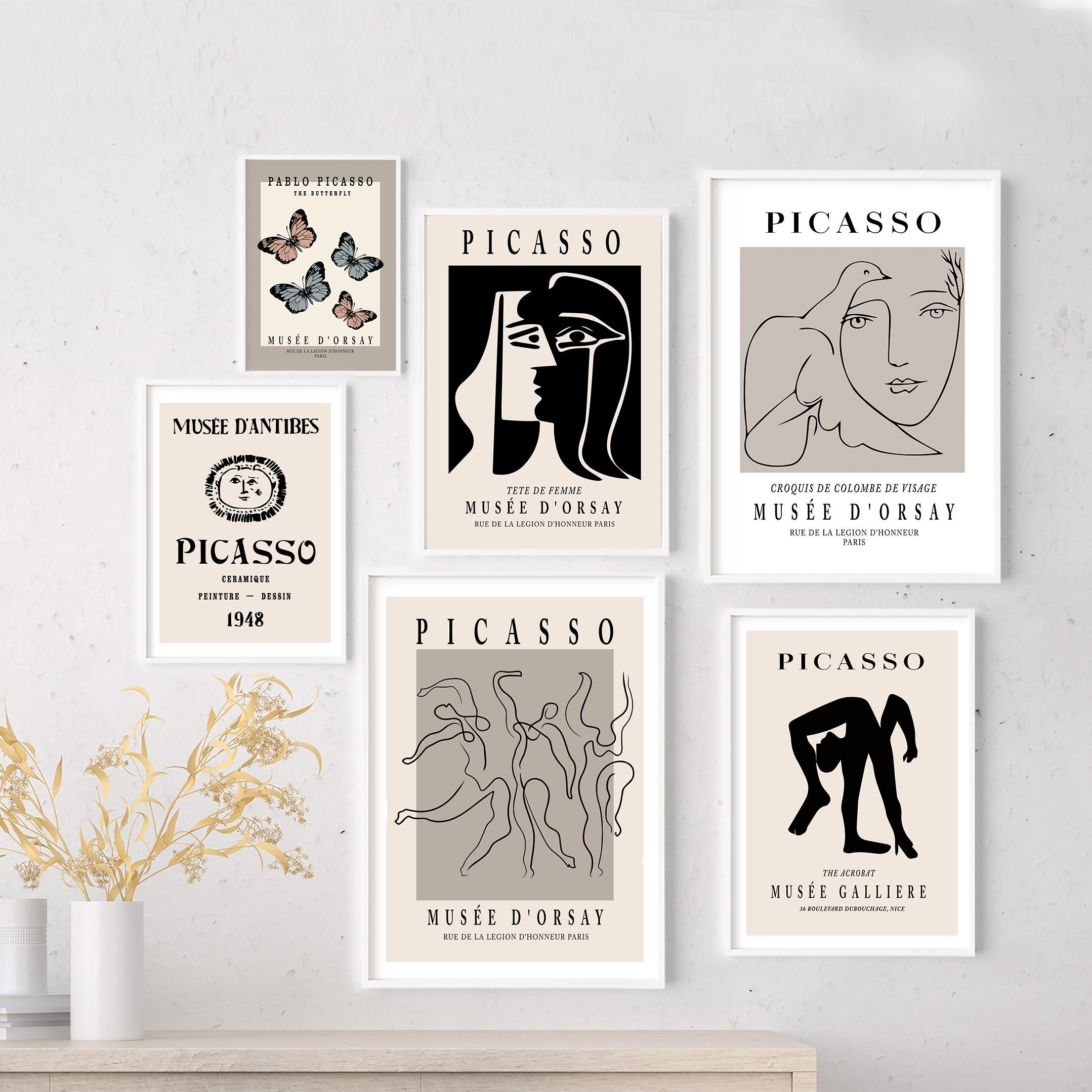 Picasso Print Set of 6, Pablo Picasso Exhibition Poster, Minimalist ...