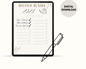 BOSS BABE BUCKETLIST 2023 Printable Mindfulness list to help achieve your high goals in 2023