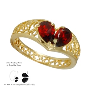BROKEN HEART RING Designed by a Widow Gold over Sterling Silver
