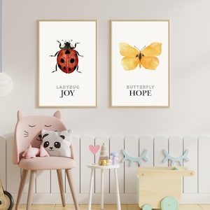 Ladybug, Butterfly, and Snail Printable Wall Art | Nature-Inspired Kids Room Decor | Digital Download