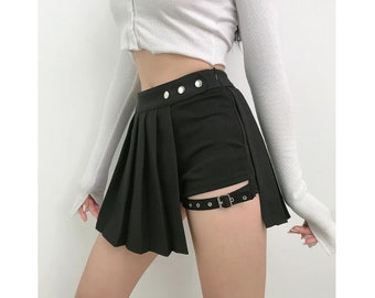 Women Pleated Mini Skirts, Casual High Waist Skirts, Gothic Slim Fit Skirts, Punk Style Plaid Skirts, Streetwear Patchwork Half Skirts