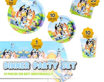 Bluey Birthday Party Decorations: Dinner Party Set & Tableware