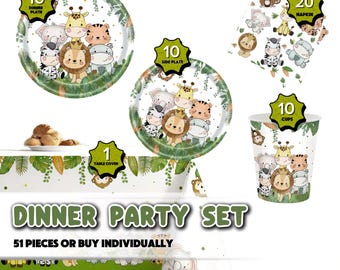 Jungle Animal Safari Birthday Party Decoration: Animals Birthday Tableware Party Supplies for Wild One Two Birthday