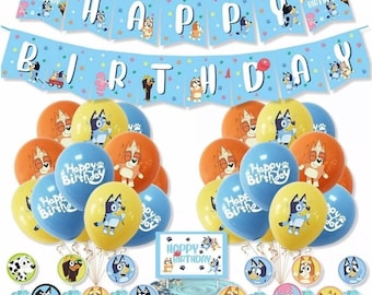 Bluey Birthday Party Balloon Set: Banner, Balloons, Cake Topper and Cupcake Toppers