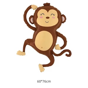 May include: A brown and beige inflatable monkey balloon with a smiling face. The balloon is 60cm by 76cm.