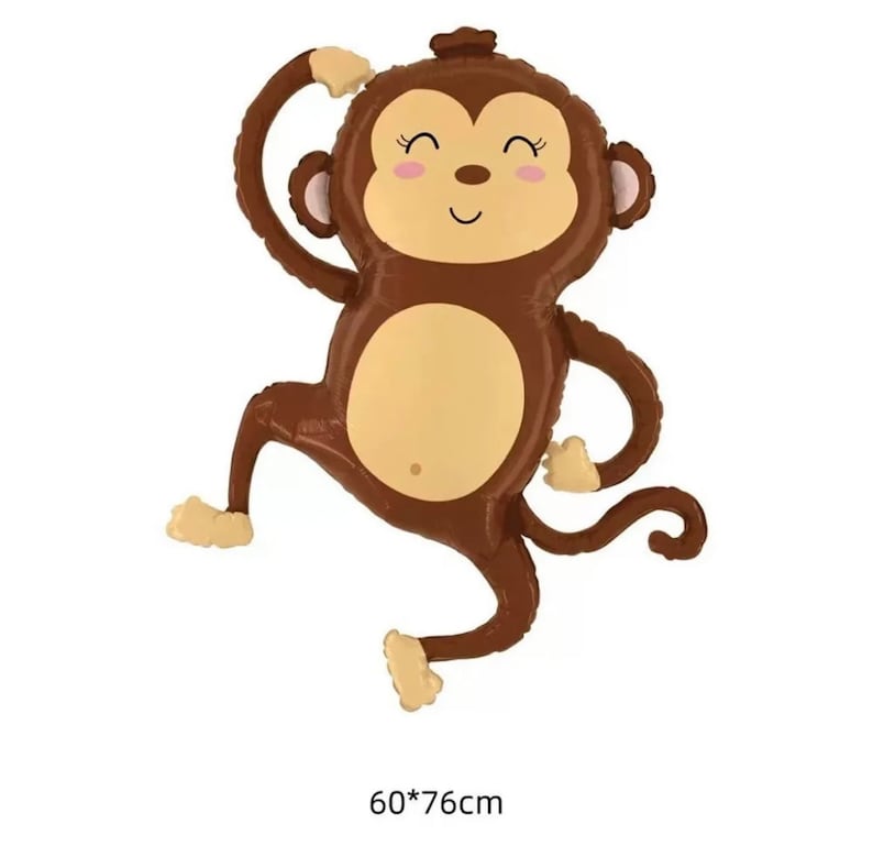 May include: A brown and beige inflatable monkey balloon with a smiling face. The balloon is 60cm by 76cm.