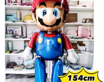 May include: A large, inflatable, red and blue Mario character balloon. The balloon is 154cm tall and features a red hat, blue overalls, and a mustache.
