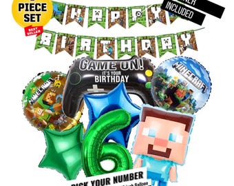 Set of 8 Gamer Gaming Mining Foil Birthday Balloons Kids Boys Party Decorations Age