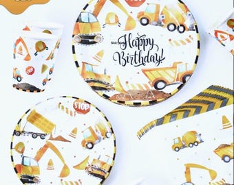 Construction Excavator Digger Birthday Party Tableware Supplies Decorations Balloons Cups Plates
