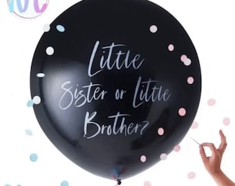 36 inch Large Gender Reveal Balloon Little Sister Or Little Brother Confetti UK