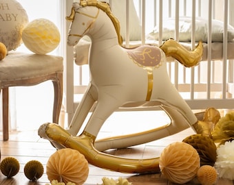 Rocking Horse Balloon Birthday Baby Shower Party First Birthday Decoration 4D Glossy Foil Balloon Neutral Party