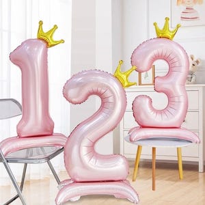 Pink Number Balloon 40inch Crown Self Standing Foil Birthday Party Decorations