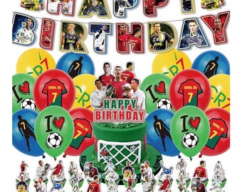 Football CR7 Birthday Party Decorations Banner Balloons Cake Topper Party