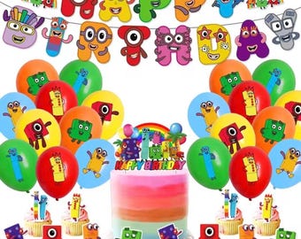 Number Blocks Birthday Party Set Decorations Latex Balloons Cake Toppers Banner