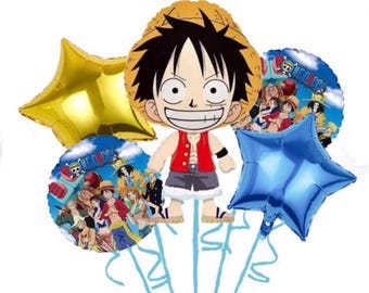 Anime One Piece Birthday Decoration Kids Party Balloons Banner Kids Cake Topper