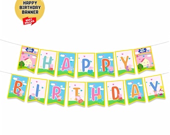 Peppa Pig Birthday Party Decorations: Balloons, Backdrop & Banner