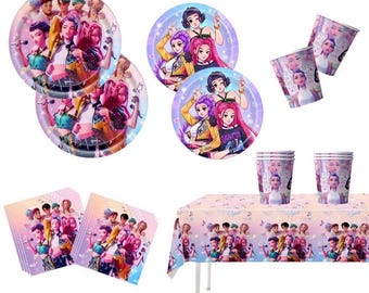 KPop Birthday Party Supplies 51pc Table Set Plates Cups Table Cover