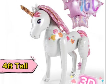 Giant 120cm 3D Unicorn Airwalker Balloon Girls Birthday Party Helium/Air Stand