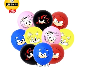 Sonic Set of 12 Latex Balloons for Sonic Birthday  Party |  Sonic The Hedgehog Party Decorations