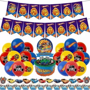 Hot Wheels Happy Birthday Balloons Banner Cake Toppers Party Decorations UK