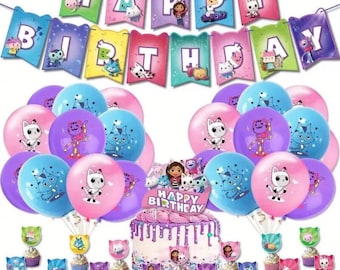 Gabbys Dollhouse Happy Birthday Party Decorations Gabbys Balloons Banner