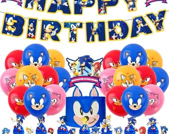 Sonic Birthday Party Set: Banner, Balloons, Cake Toppers