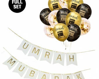 Umrah Mubarak Balloons & Banner: Celebration Party Decor